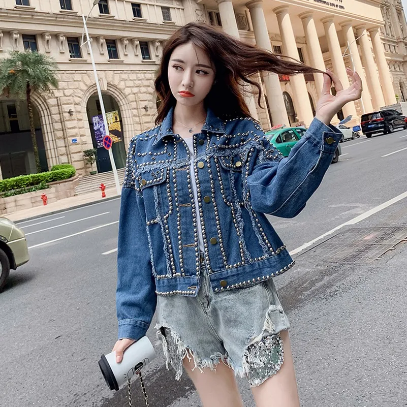 

2021 Fashion The New Loose Heavy Work Beading Burr Denim Jacket Free Shipping