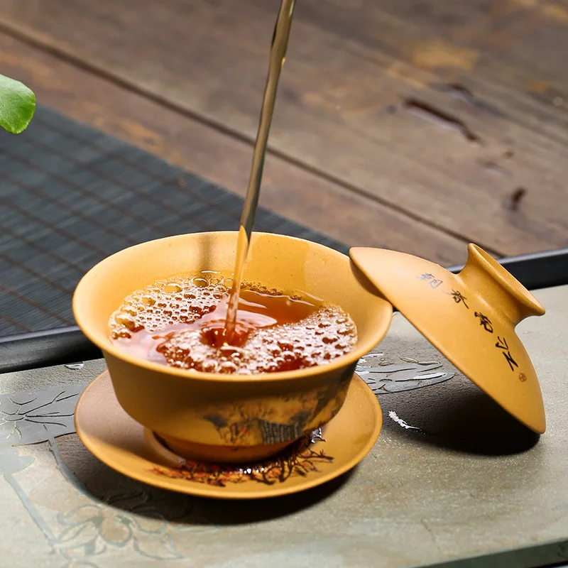 Yixing чай Tureen руда грязь фиолетовая глина ручная роспись Gaiwan творческая чайная