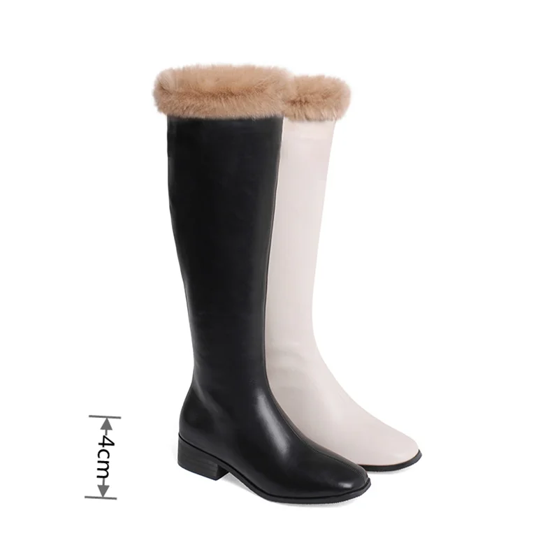 

Mstacchi Rabbit Fur Round Toe Solid Color Women Boots Wrap Legs Soft Side Zipper Fashion Comfortable Ladies Shoes Buty Damskie
