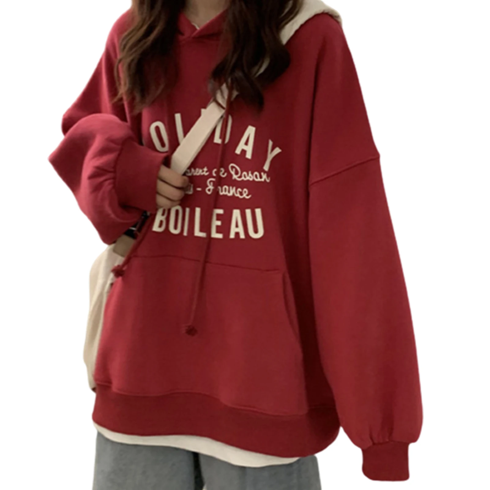 Women Hoodies Autumn Winter Long Sleeve Letters Print Pocket Loose Hoodie Sweatshirt Blouse Ladies Soft Warm Oversize Pullovers