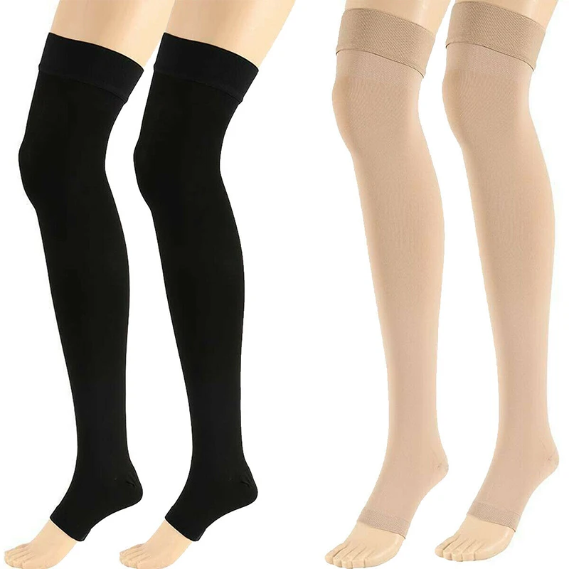 Open Toe Knee-High Medical Compression Stockings Varicose Veins Stocking Compression Brace Wrap Shaping for Women Men 18-21mm