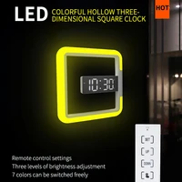 mirror alarm hot sale factory usb cable charging remote control square light 3d led digital wall clock