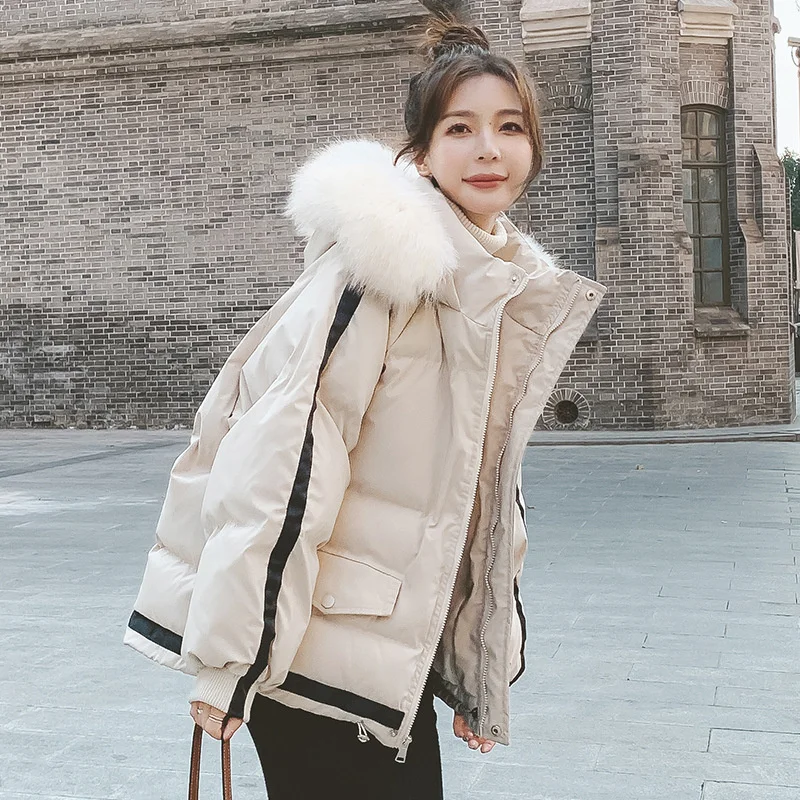 

Зимняя женская куртка, уличная одежда, повседневное теплое пуховое пальто с хлопковой подкладкой, женские бежевые парки, модная верхняя оде...