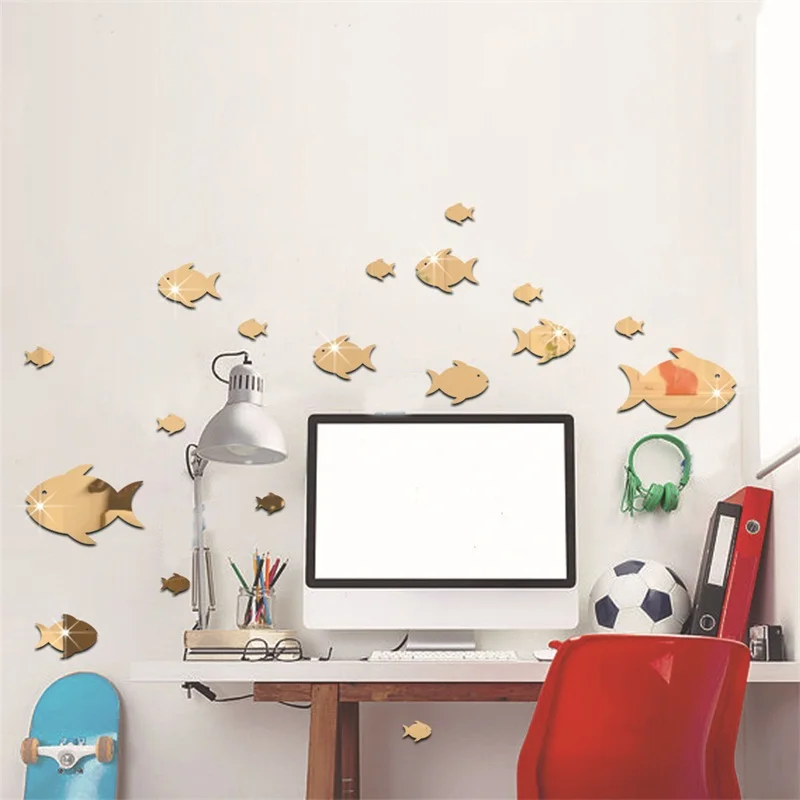 Акриловые Пузырьковые рыбки настенные наклейки морское зеркало в форме рыбы