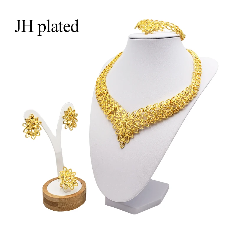 JHplated, женские Роскошные Ювелирные наборы из Дубаи, золотой цвет, Индия, Нигерия, африканские ювелирные аксессуары, свадебные ювелирные изделия, подарок