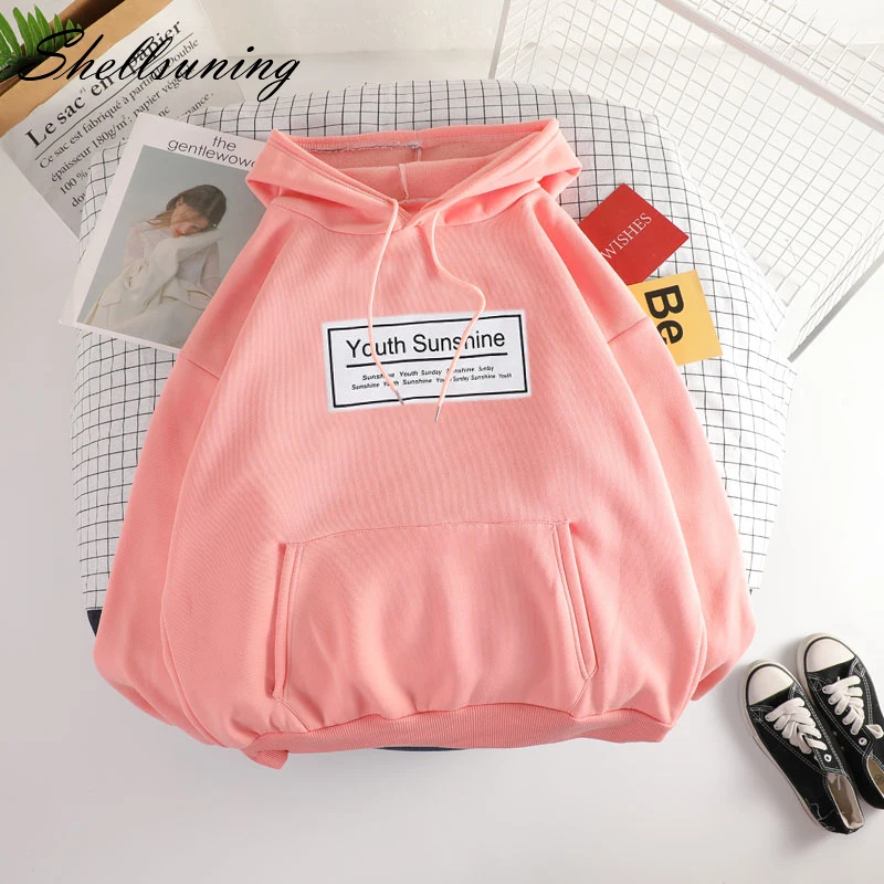 Shellsuning/Женская толстовка с капюшоном Сезон осень зима Плотная мягкая буквенным