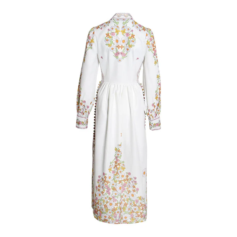 Высокое качество женские макси длинное платье Boho Роскошные пуговицы льняные платья для вечеринок осень женственный стоячий воротник Тонкий Vestidos