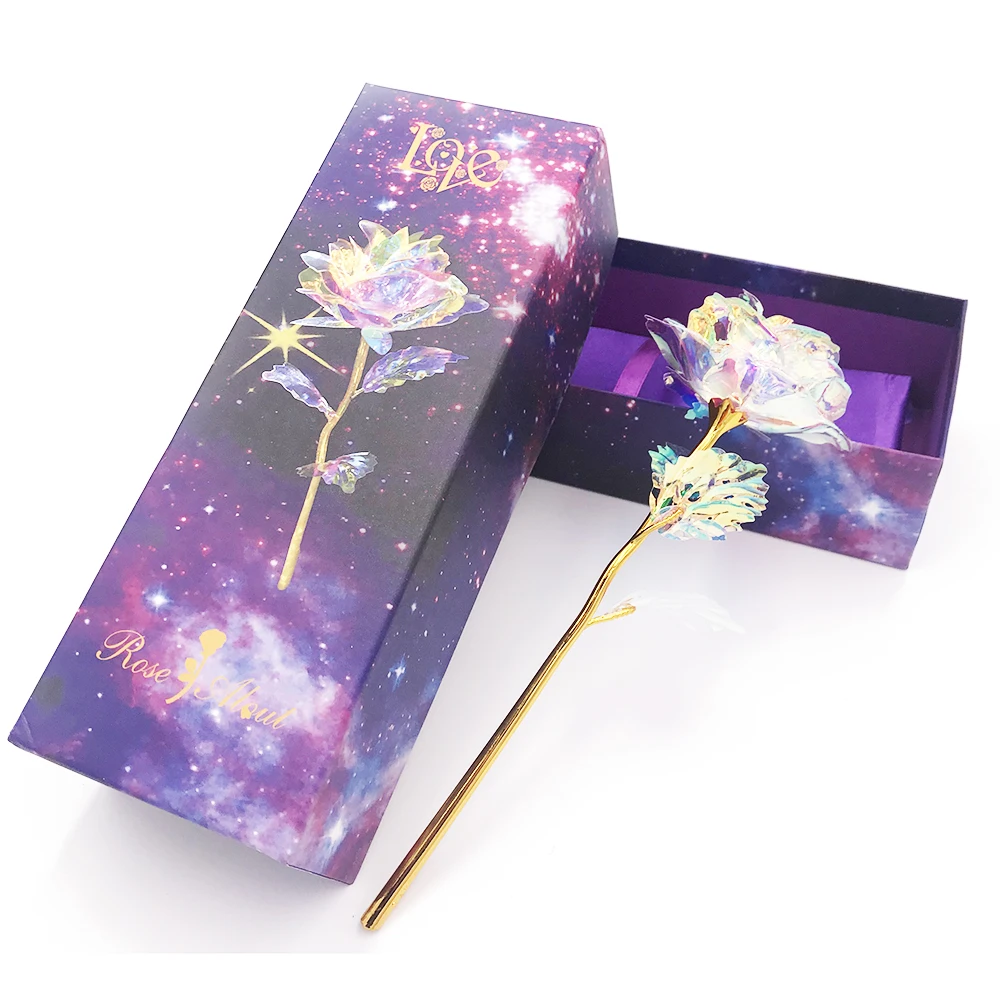flowers BOX 1 шт., имитация вечности, 24 K, Золотая фольга, розовый цветок, радуга, День Святого Валентина, романтический цветок, свадебный подарок, красивый светодиодный светящийся - Цвет: flowers BOX