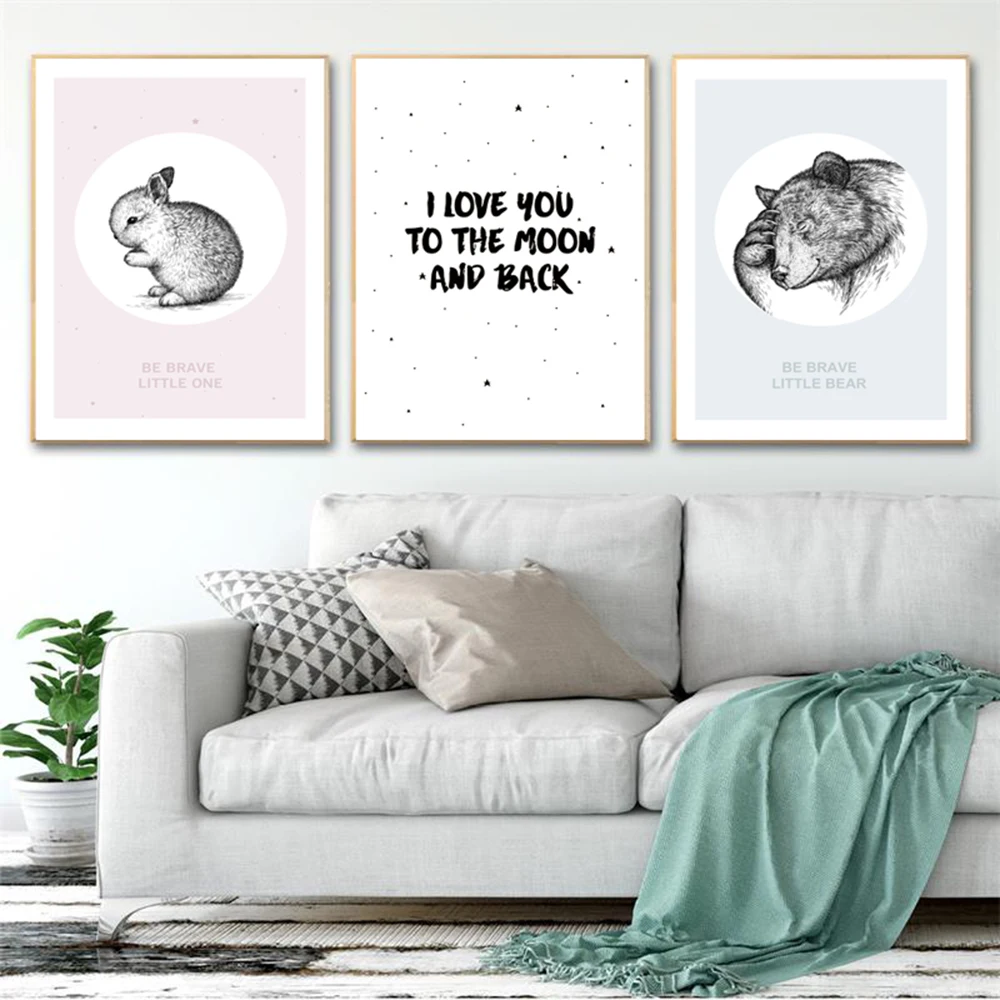 Мультяшный кролик холст картина настенные фотографии для детской комнаты декор