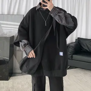 2020 мужские сшитые двухкомпонентные пальто с длинным рукавом Свободные толстовки хлопковая повседневная одежда свитшоты черныйхакизеленый пуловер