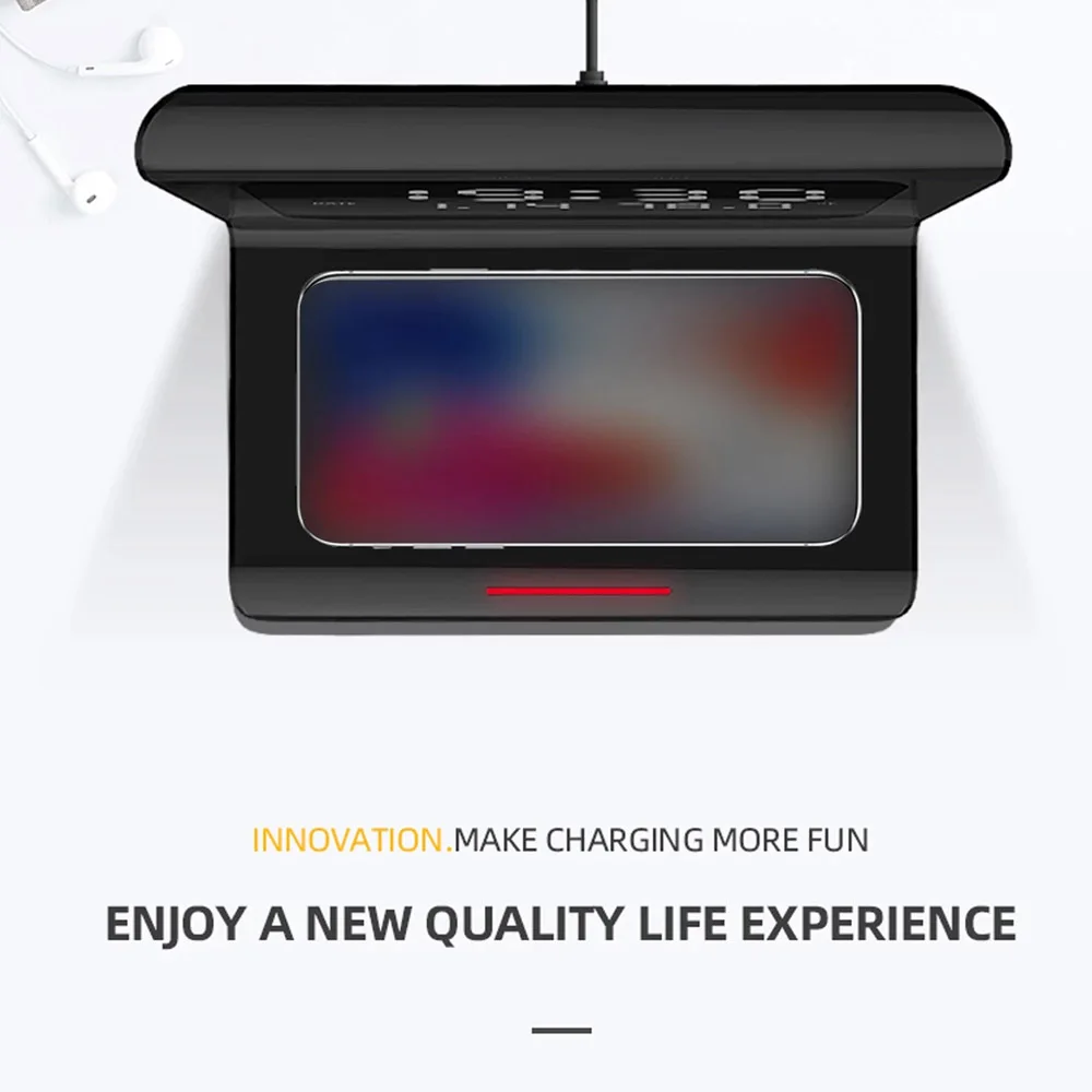 

Digital Alarm Clock With Wireless Charger LED Time Temperature Calendar Display Fast Wireless Charging For Smartphones
