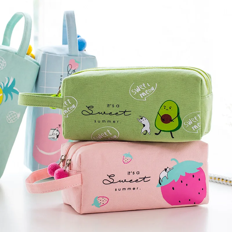 

21 x 9 x 8.5 cm large capacity pencil case double zipper pencil bag cartoon pencil box canvas stationery bag school supplies