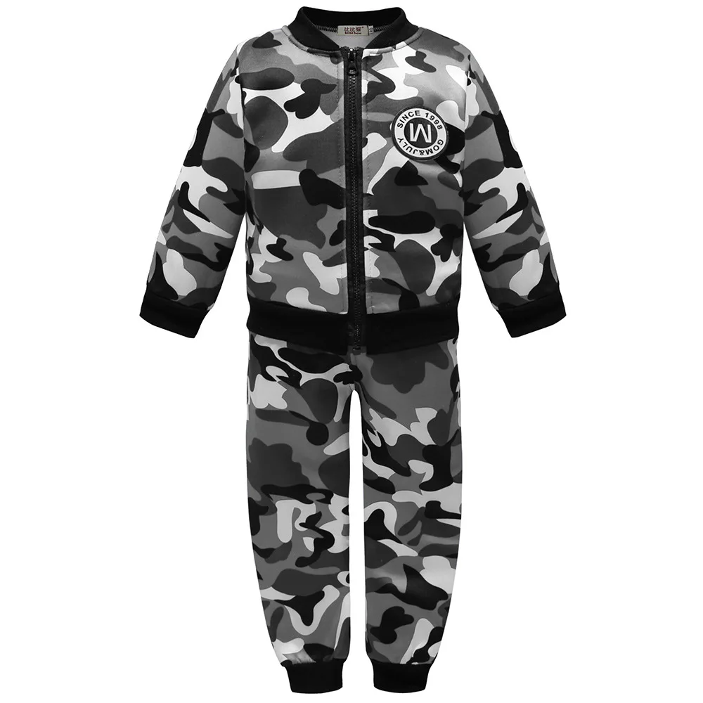 Baby Boys Woolen Warm Camouflag Windproof Sport Clothing Set Kids Jacket Coat Pants Clothes Children Zipper Suit |