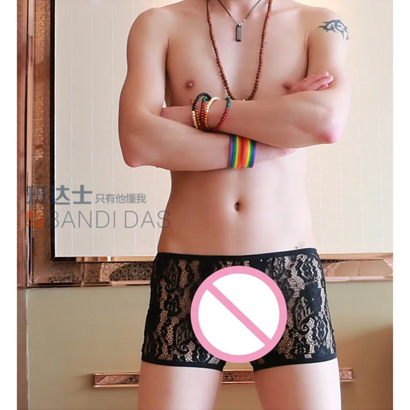 Пикантные Для мужчин нижнее белье кружевные шорты Бесшовные трусы-боксеры с