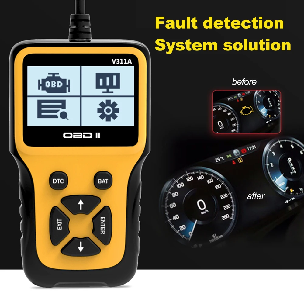 V311A OBD II сканер автомобиля диагностический инструмент Обнаружение напряжения