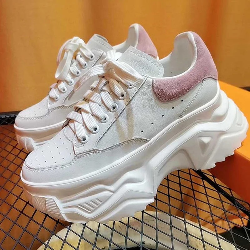 

Brand Designer Women Sneakers Casual Shoes Real Leather Women's Shoes Wedge Heel Female Shoes Lace-Up Paltform Zapatos De Mujer