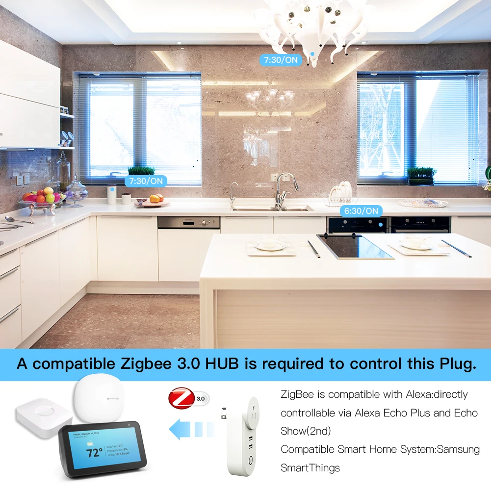 Умная розетка ZigBee 3 0 с 2 USB-интерфейсами и дистанционным голосовым управлением |