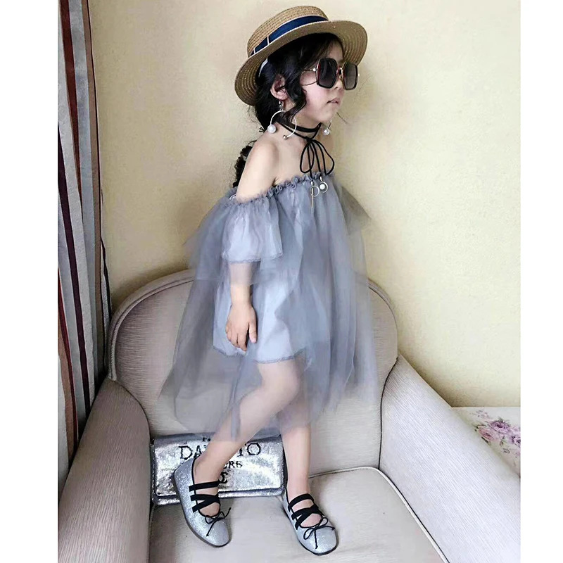 Летнее платье для девочек вечернее принцессы модное Сетчатое с открытыми