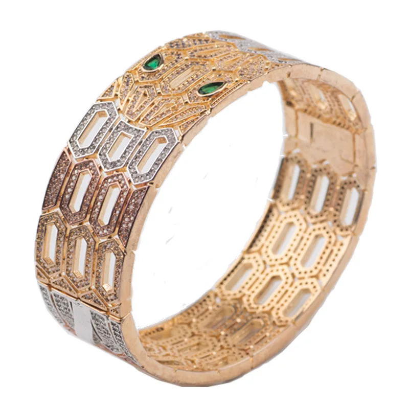 Инкрустированный циркониевый Змеиный глаз в зеленом браслете с отверстиями для