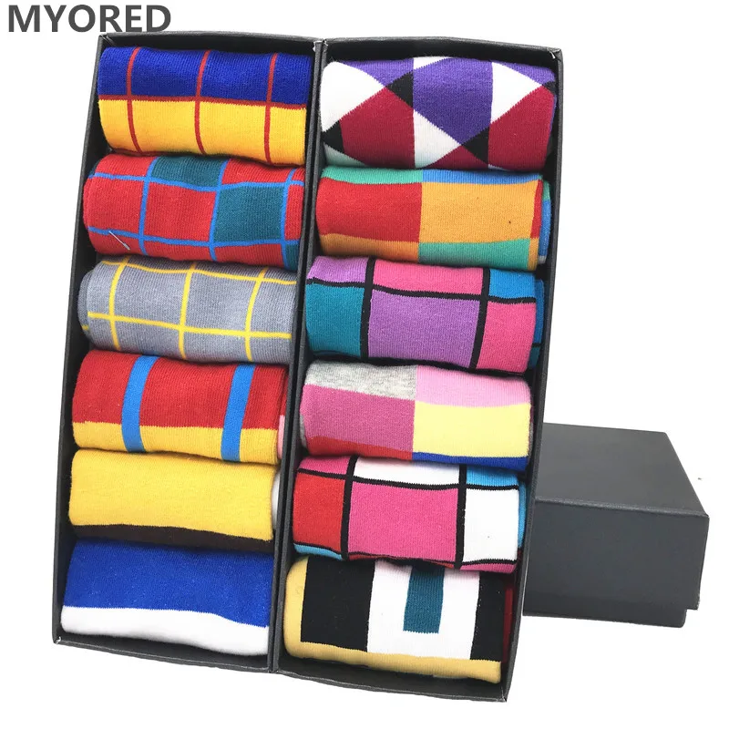Носки MYORED мужские 12 пар/лот модные повседневные носки для мужчин на осень и зиму