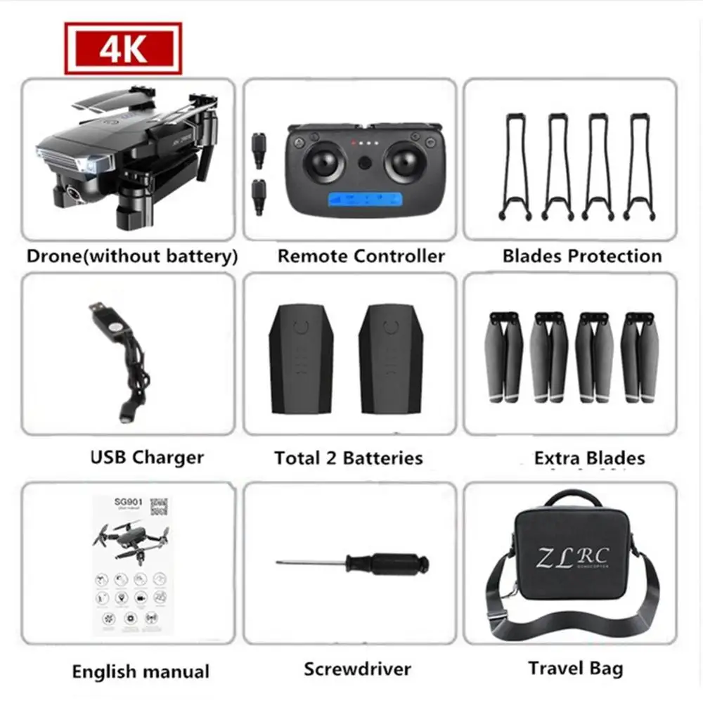 4K 2B Black bag ZLL SG901 камера Дрон 4K HD Двойная камера дроны Квадрокоптер FPV Профессиональные с GPS долгий срок службы батареи - Цвет: 4K 2B Black bag