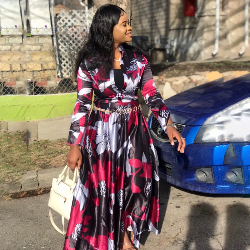 Женское винтажное платье с цветочным принтом и длинным рукавом летнее в стиле