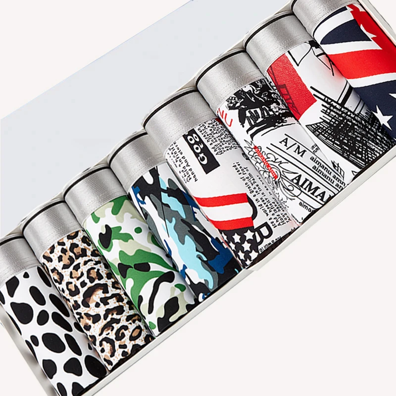 8pcs /Lot Summer Ice Silk Men's Panties Underpants Boxers Shorts Quick Drying Decor Printing Sports Pants