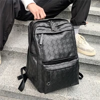 men backpacks laptop bag 2021 fashion woven pu leather backpacks mens large capacity travel bags backpacks male school bags