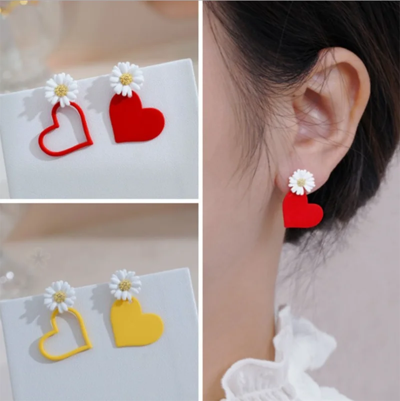 

Best Gift Geometric asymmetry heart hollow drop flower earrings South Korea 2021 new fashion women's earrings