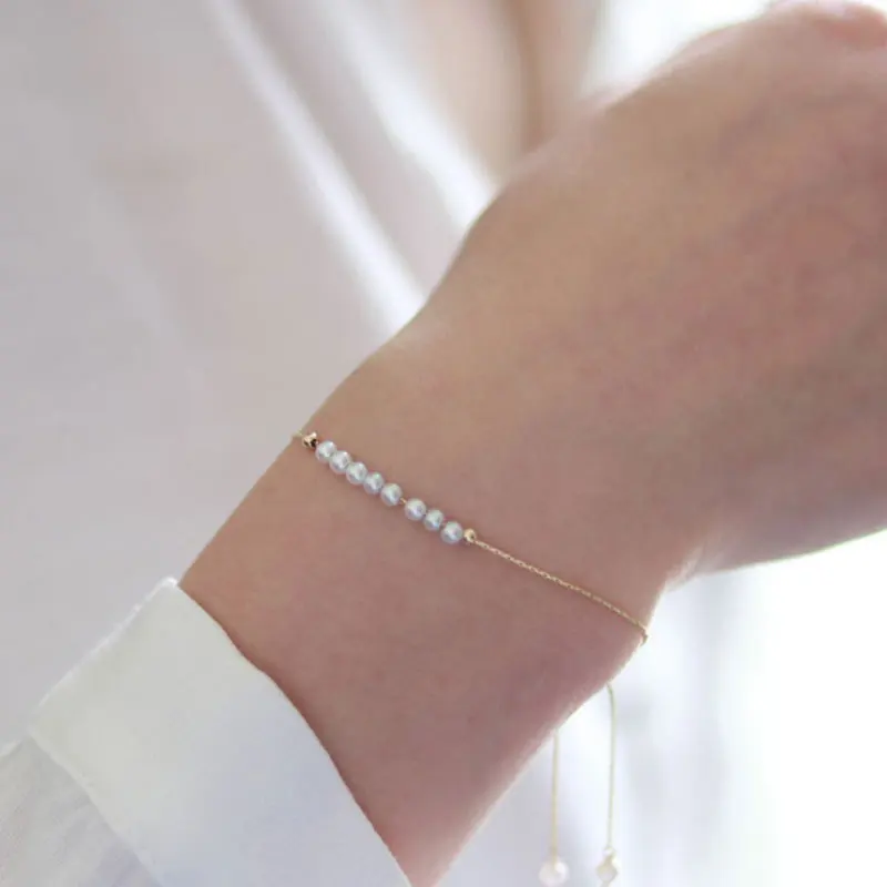 New 3mm Pearl 14k Gold Adjustable Bracelet Charm Simple Women's Party Jewelry Fine Holiday Gifts | Украшения и аксессуары