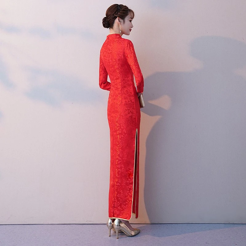 Сексуальное китайское платье Ципао женское длинное свадебное красное Cheongsam кружевное платье Восточный стиль платья традиционное вечернее платье