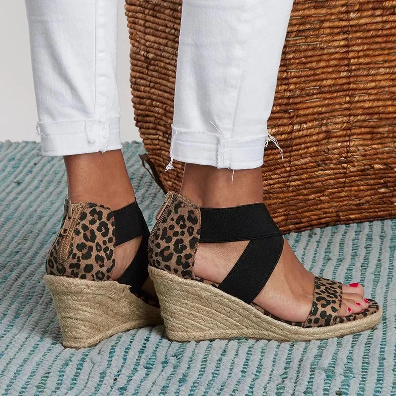 

Summer Women Wedges Sandals Elastic Band Peep Toe Woman Shoes Cross Platform Hemp Bottom Ladies Sandals Female Plus Size 2020
