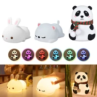 touch sensor night light rgb colorful panda rabbit cat led light usb rechargeable cartoon silicone lamp bedroom bedside lighting