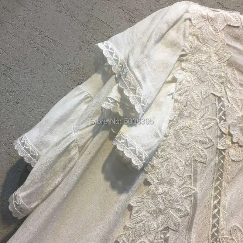 

Woman White Black Floral Appliques Embellished Asymmetric Mini Dress Stand Collar Short Ruffled Sleeves Lace Embroidered dress