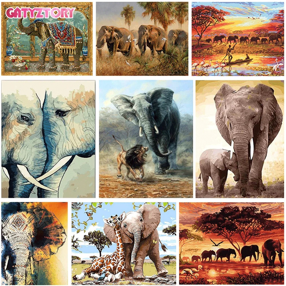 GATYZTORY Elephant series diy oil digital painting by numbers kits abstract acrylic paint by numbers for adults home Decoration