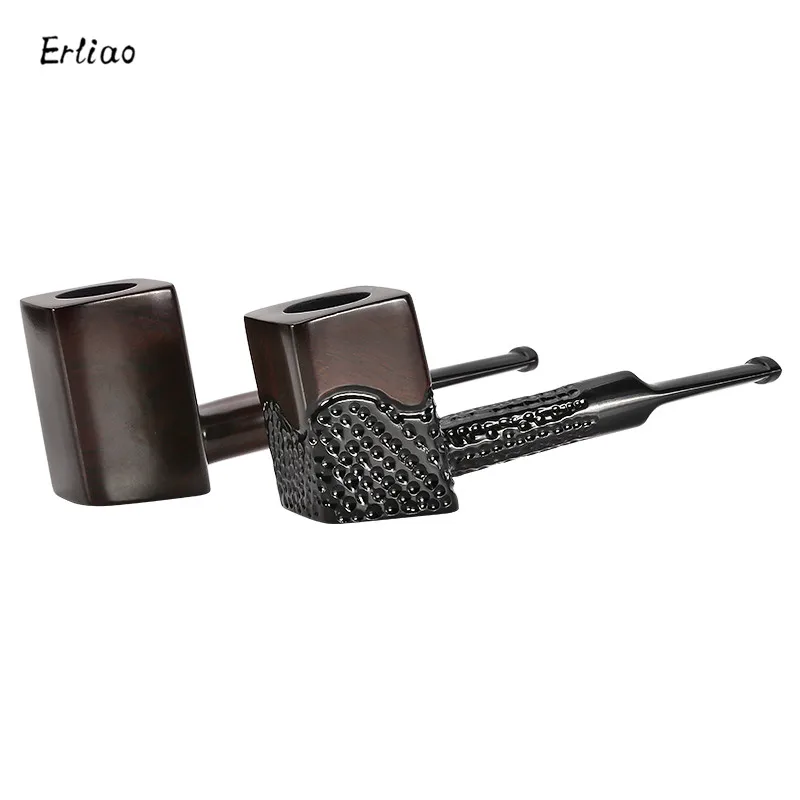 

New Top Grade Ebony Wood Pipe 9mm Filter Straight Pipe Creative Flat Bottom Tobacco Pipe For Smoking Accessories