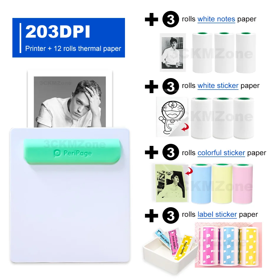 203-6White-6Color Peripage Карманный bluetooth принтер для фотографий 58 мм 2 дюйма термопечать заметок беспроводной принтер ручной принтер для телефона android iOS - Цвет: 203-6White-6Color