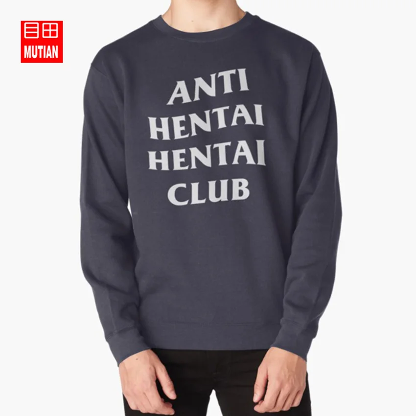 Anti Hentai Hentai Club hoodies sweatshirts hentai anime anti club social word play wordplay pervert lewd - Цвет: navy-sweatshirt