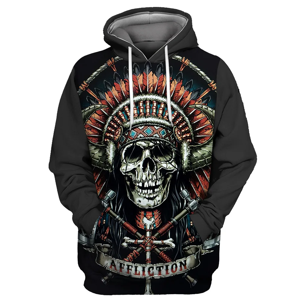 

Papertiger Red Feather Bandana Cross Decorated Metal Skull Print Cool 3D Hooded Sweatshirts