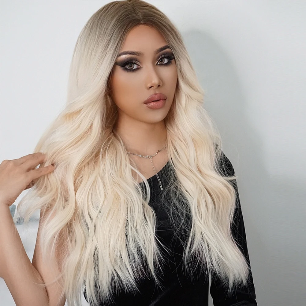 Крошечная Лана длинные волнистые синтетические парики Omber коричневая блондинка