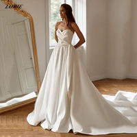 lorie elegant satin off shoulder wedding dresses decorated beadings pleat a line boho bridal gowns sweetheart bride dress 2022