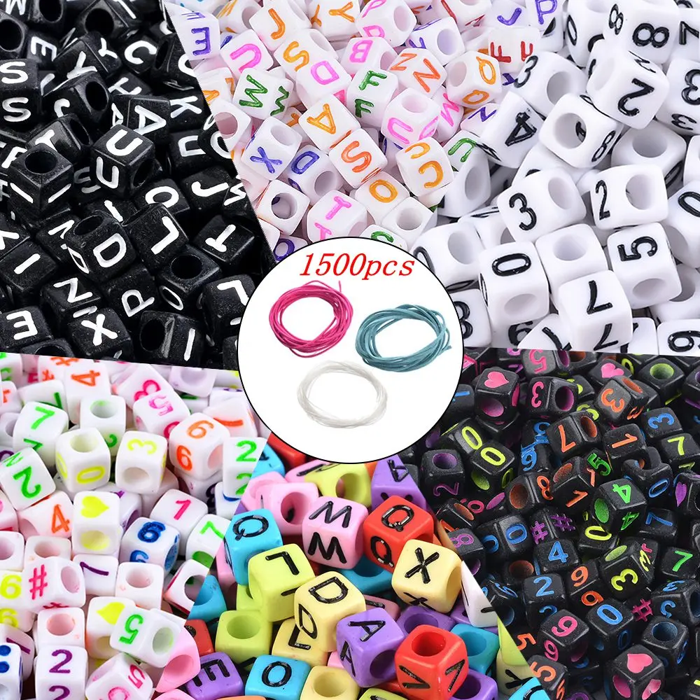 1500pcs 1850 шт акриловые бусины с буквами и цифрами круглые отдельные бусины с буквами алфавита для изготовления браслетов своими руками - Цвет: 1500pcs