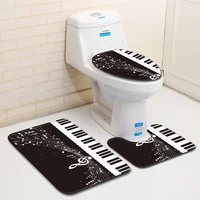 Toilet Bath Mat Sets Piano Print Carpet Geometric Solid Black And White Pattern Rug Bathroom Rugs Flannel Anti Slip Pieces