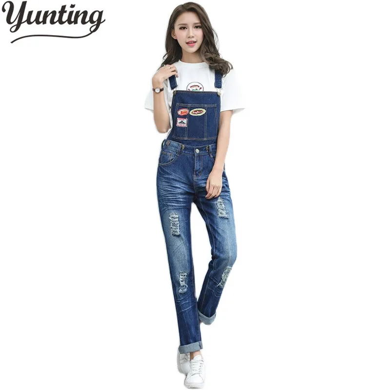 

Full Sizes Womens Jumpsuit Denim Overalls Women 2019 New Casual Strap Hole Ripped Jeans two use Overalls