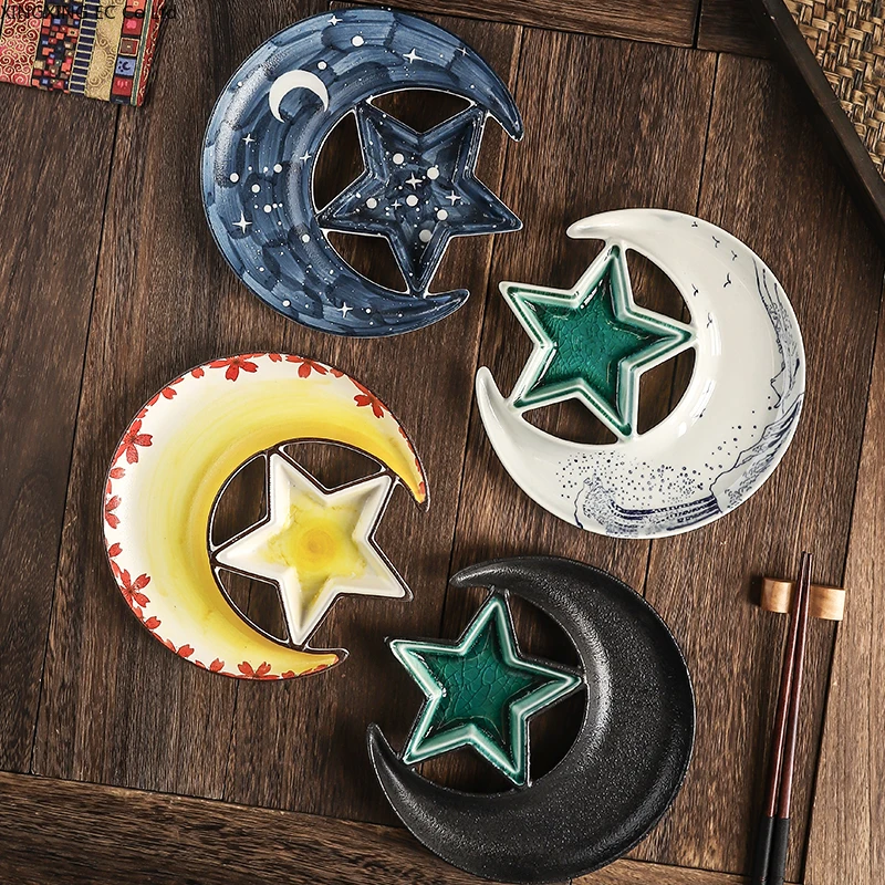 

Japanese Ceramic Tableware Moon Plate Sushi Sashimi Plate Creative Cold Dishes Dessert Plate Irregular Decoration Plate Platter