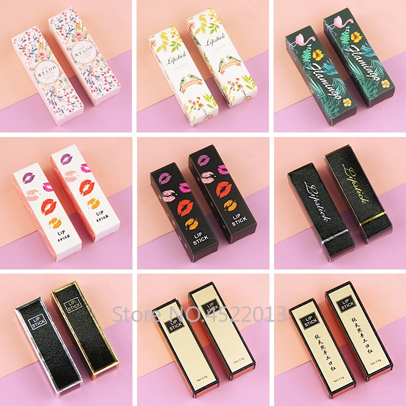 

20/50/100/300pcs Empty Lipstick Box Paper Packaging Lipgloss Case Flowers Birds Lips Black Gold Silver Square Lip Glaze Box