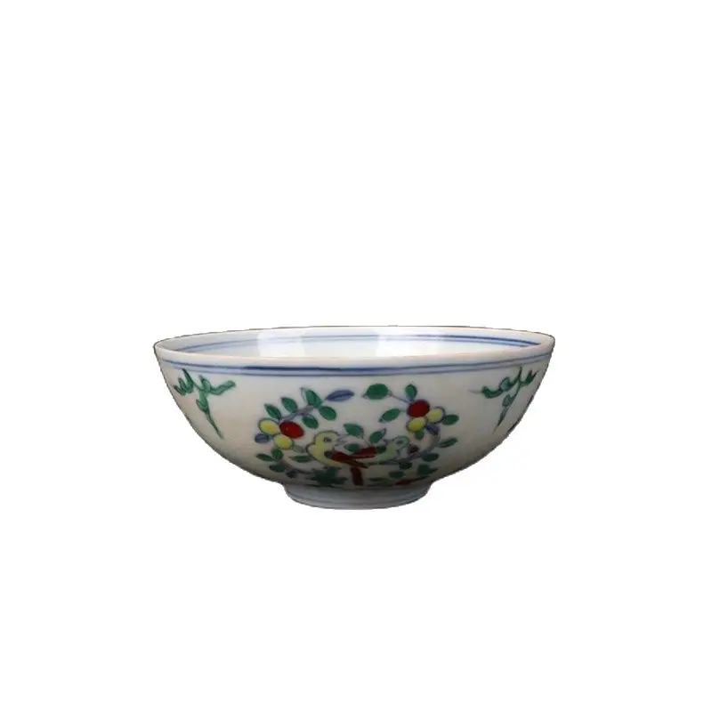 

Chinese second-hand imitated Ming Chenghua thin tire bucket color flower and bird bowl