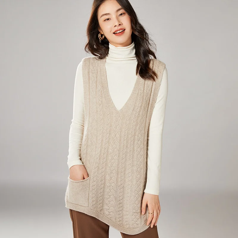 

TAILOR SHEEP New Women Vest Sweater Spring Autumn 100% Wool Knitted Vest Loose Jumper Waistcoat Female Pullover Sleeveless Tops