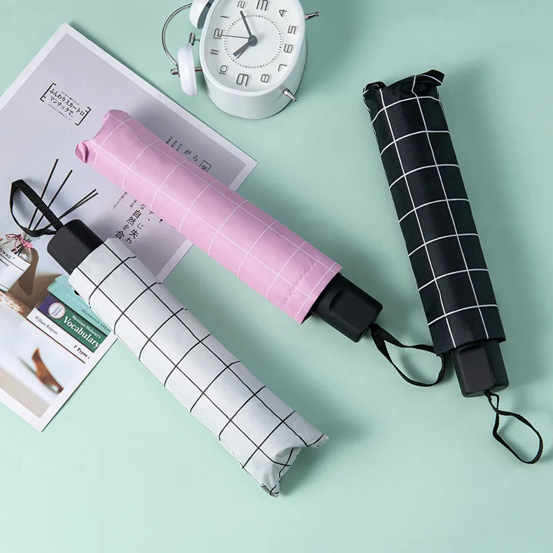 

Business umbrella lattice pattern black gum three fold eight bone sunshade sun umbrella creative small fresh