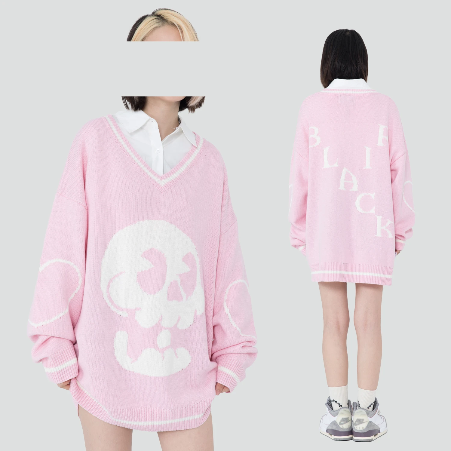 Свитер женский/мужской с черепами повседневный вязаный хлопковый пуловер в